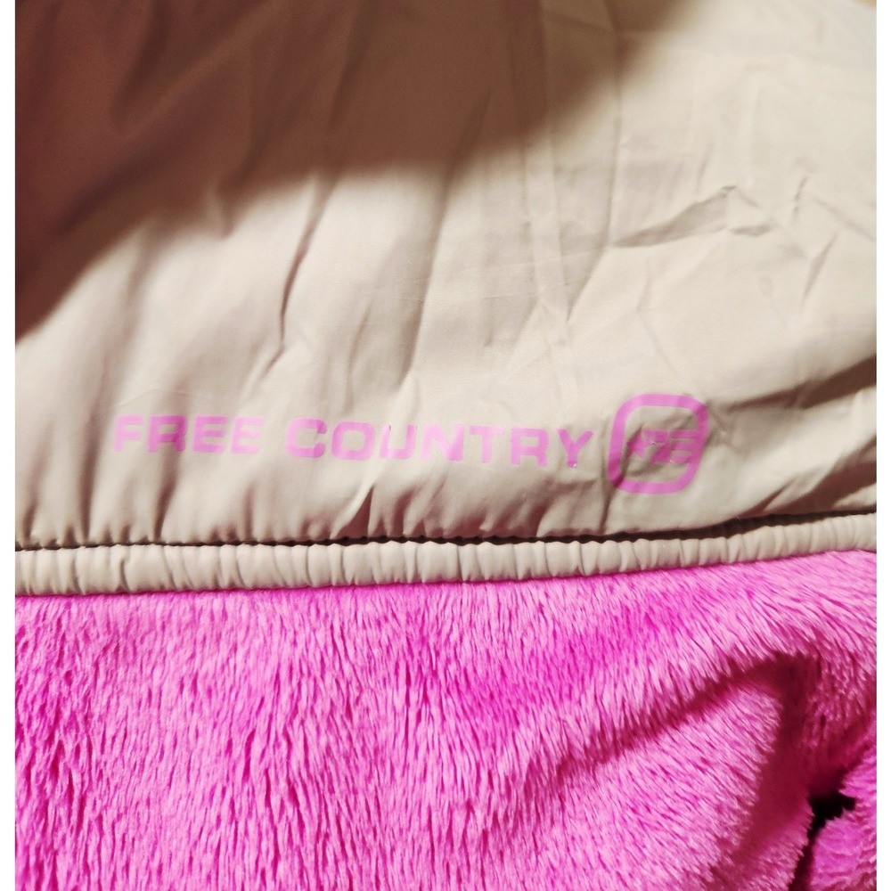 Free Country Girls XL 10/12 Pink High Pile Fleece Full Zip Hood Jacket Grey Yoke - Picture 3 of 6